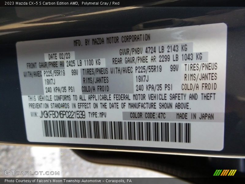 Polymetal Gray / Red 2023 Mazda CX-5 S Carbon Edition AWD