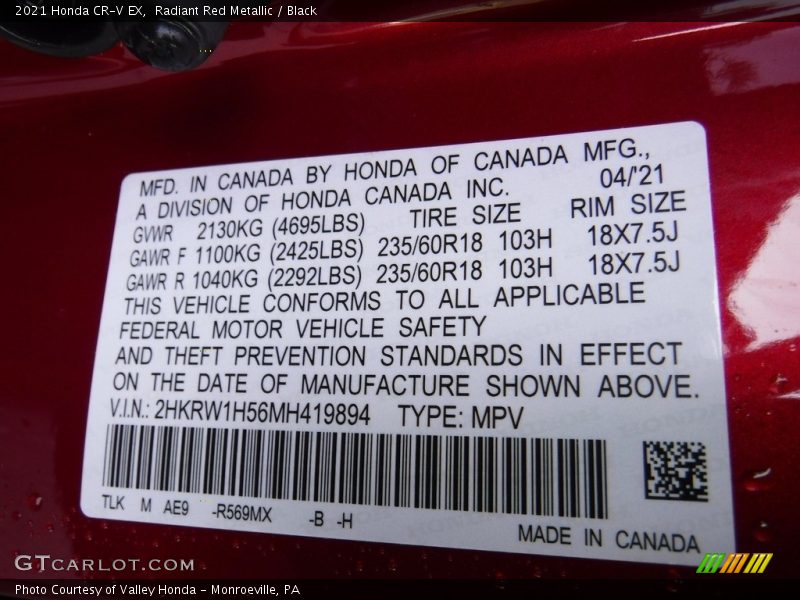 Radiant Red Metallic / Black 2021 Honda CR-V EX