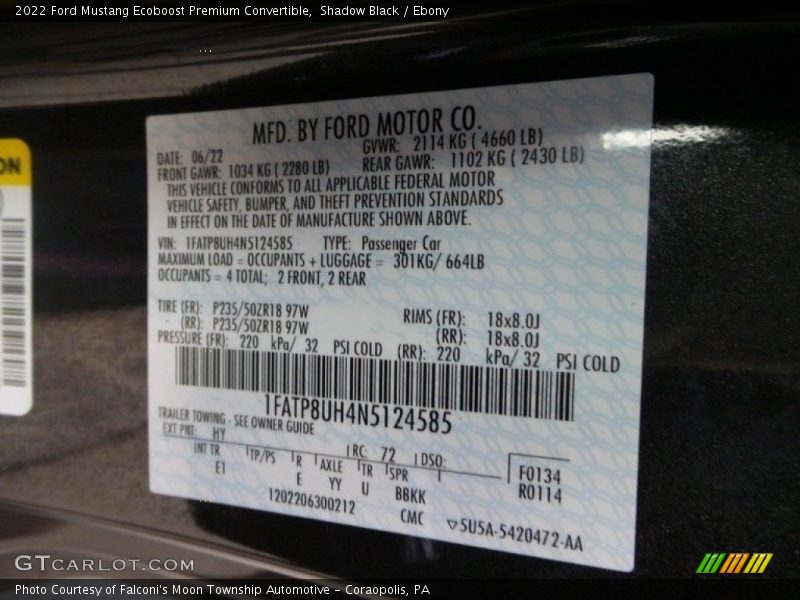 Shadow Black / Ebony 2022 Ford Mustang Ecoboost Premium Convertible