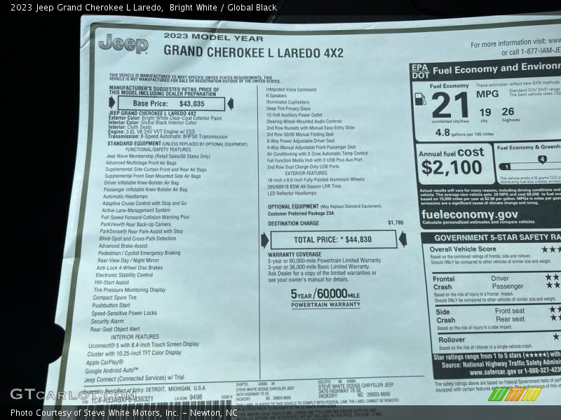  2023 Grand Cherokee L Laredo Window Sticker