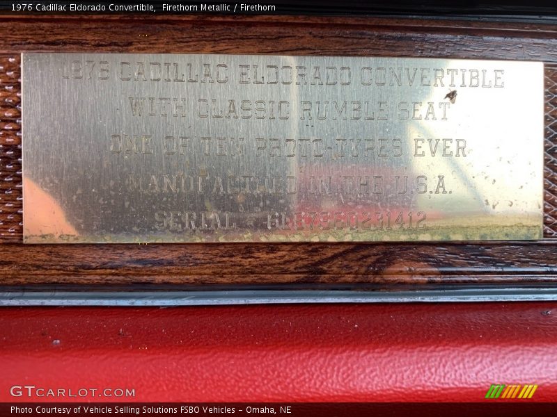 Info Tag of 1976 Eldorado Convertible