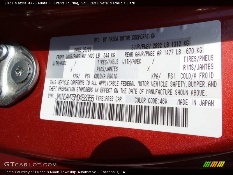 2021 MX-5 Miata RF Grand Touring Soul Red Crystal Metallic Color Code 46V