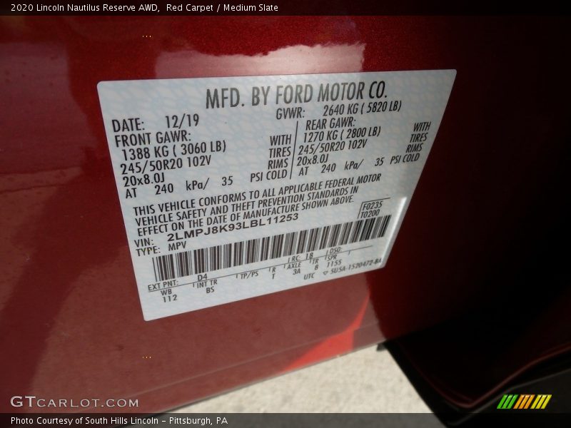 2020 Nautilus Reserve AWD Red Carpet Color Code D4