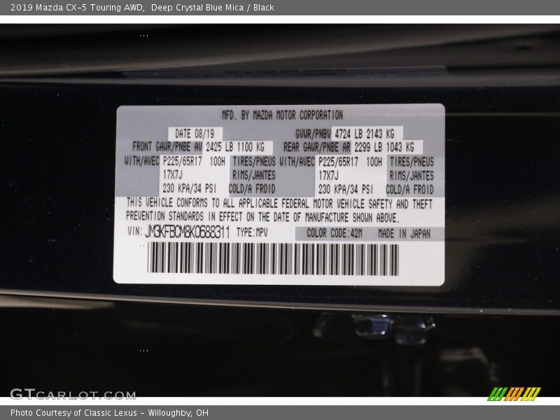 Deep Crystal Blue Mica / Black 2019 Mazda CX-5 Touring AWD