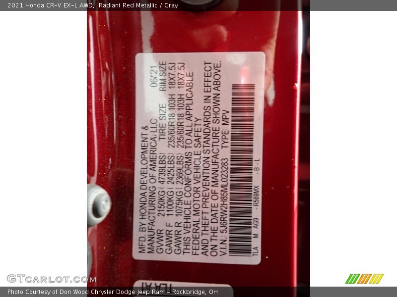 Radiant Red Metallic / Gray 2021 Honda CR-V EX-L AWD