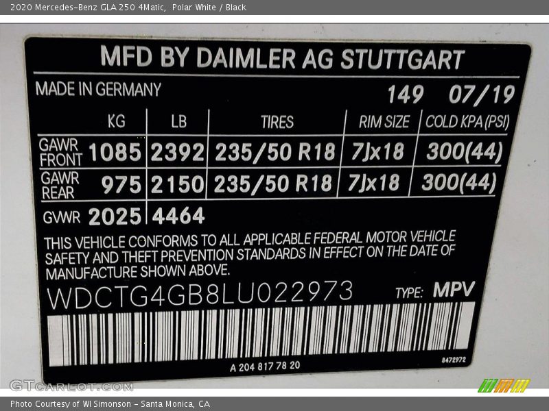 Polar White / Black 2020 Mercedes-Benz GLA 250 4Matic
