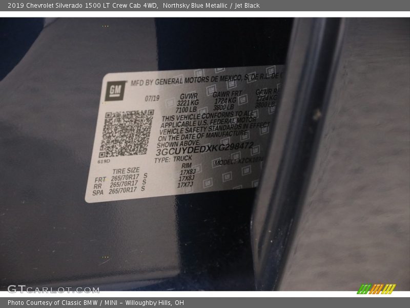 Northsky Blue Metallic / Jet Black 2019 Chevrolet Silverado 1500 LT Crew Cab 4WD