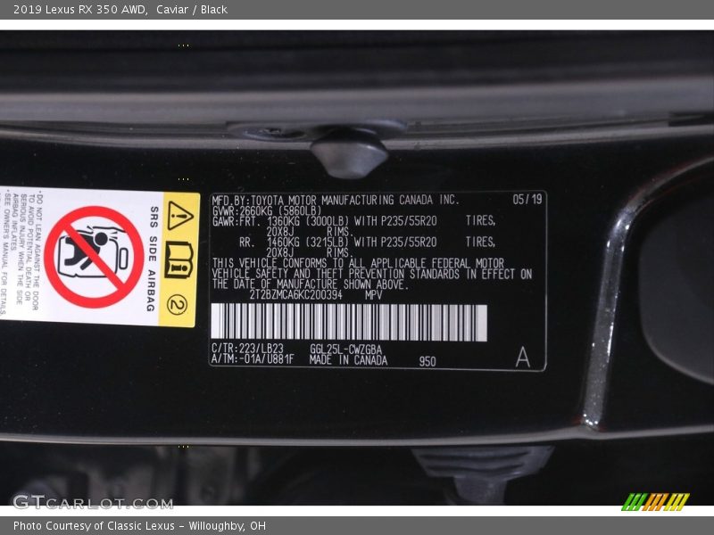 Caviar / Black 2019 Lexus RX 350 AWD