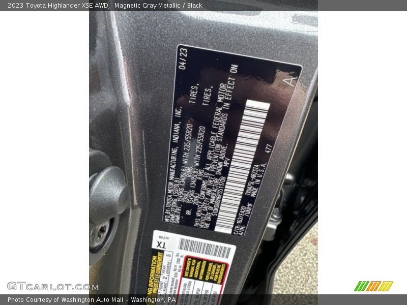 Magnetic Gray Metallic / Black 2023 Toyota Highlander XSE AWD