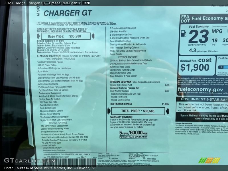  2023 Charger GT Window Sticker