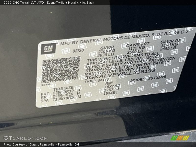 Ebony Twilight Metallic / Jet Black 2020 GMC Terrain SLT AWD
