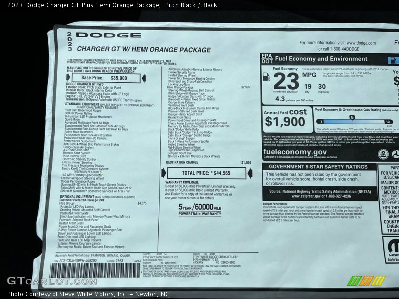  2023 Charger GT Plus Hemi Orange Package Window Sticker