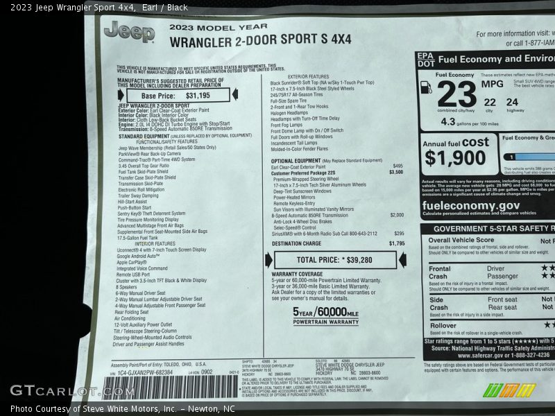  2023 Wrangler Sport 4x4 Window Sticker