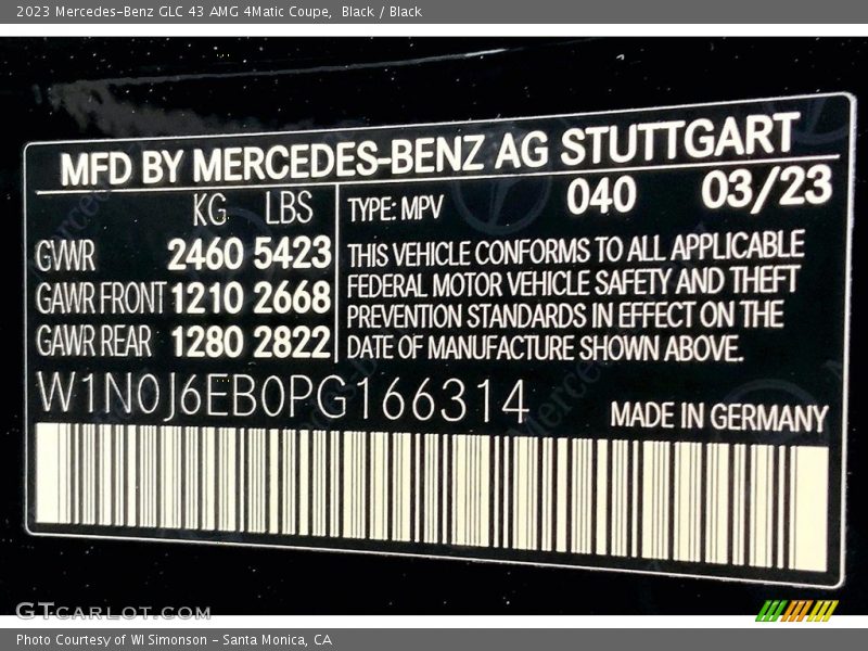 2023 GLC 43 AMG 4Matic Coupe Black Color Code 040