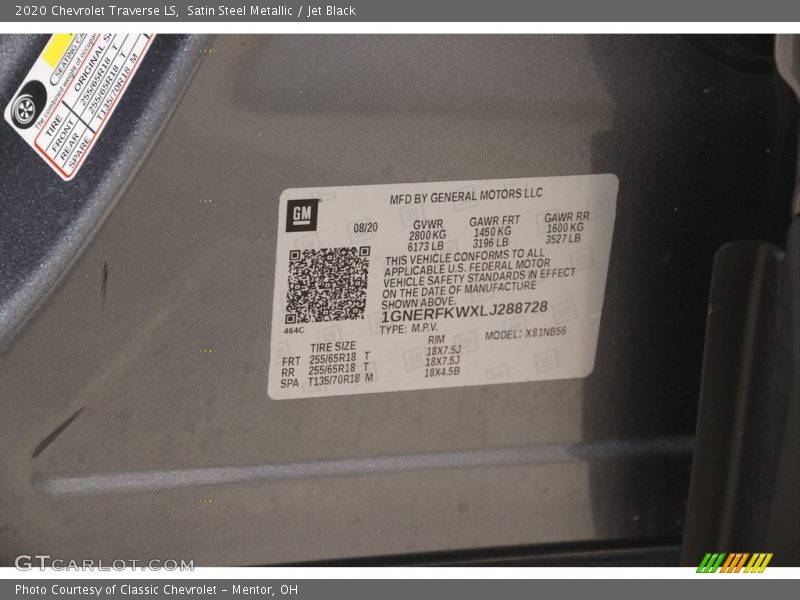 Satin Steel Metallic / Jet Black 2020 Chevrolet Traverse LS