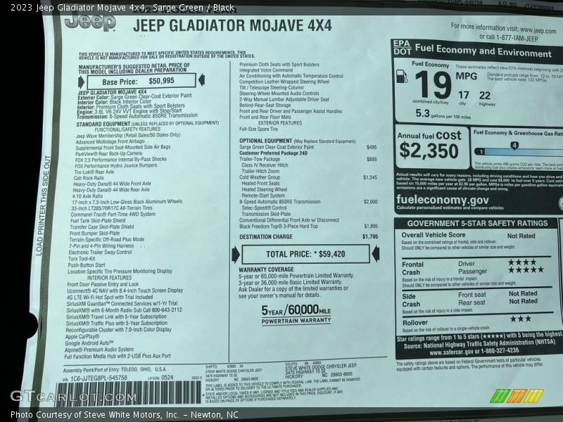  2023 Gladiator Mojave 4x4 Window Sticker