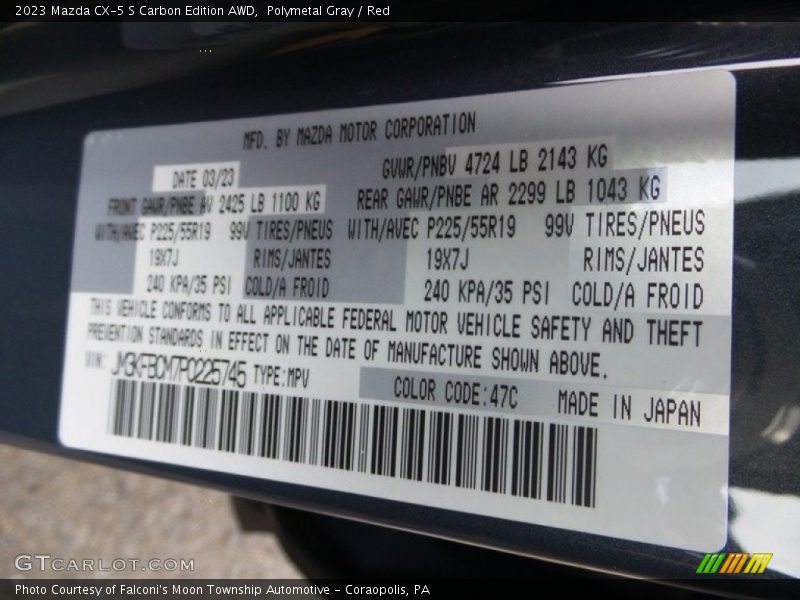 Polymetal Gray / Red 2023 Mazda CX-5 S Carbon Edition AWD