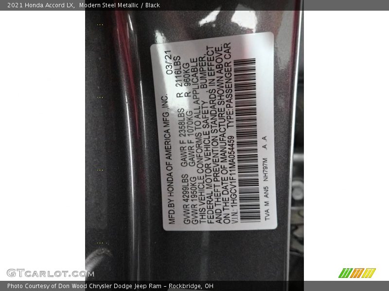 Modern Steel Metallic / Black 2021 Honda Accord LX