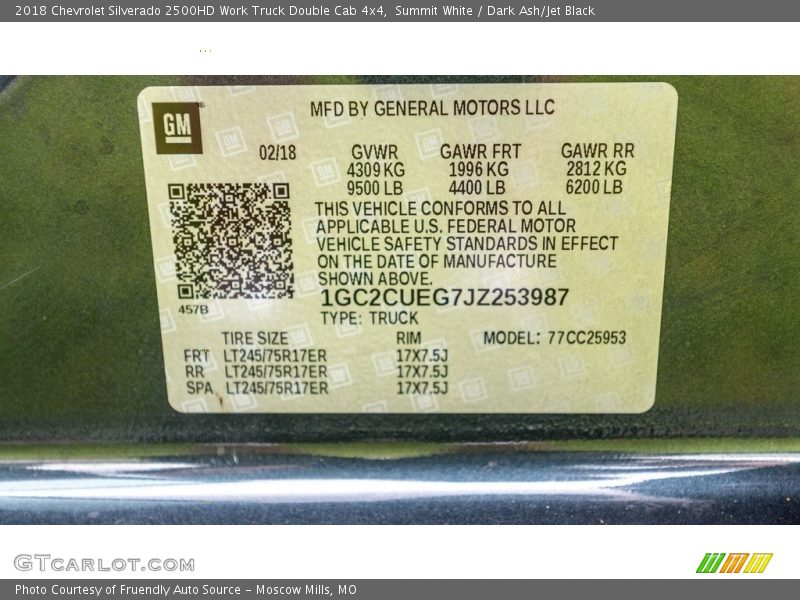 Summit White / Dark Ash/Jet Black 2018 Chevrolet Silverado 2500HD Work Truck Double Cab 4x4