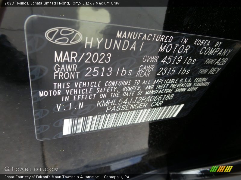 2023 Sonata Limited Hybrid Onyx Black Color Code A2B