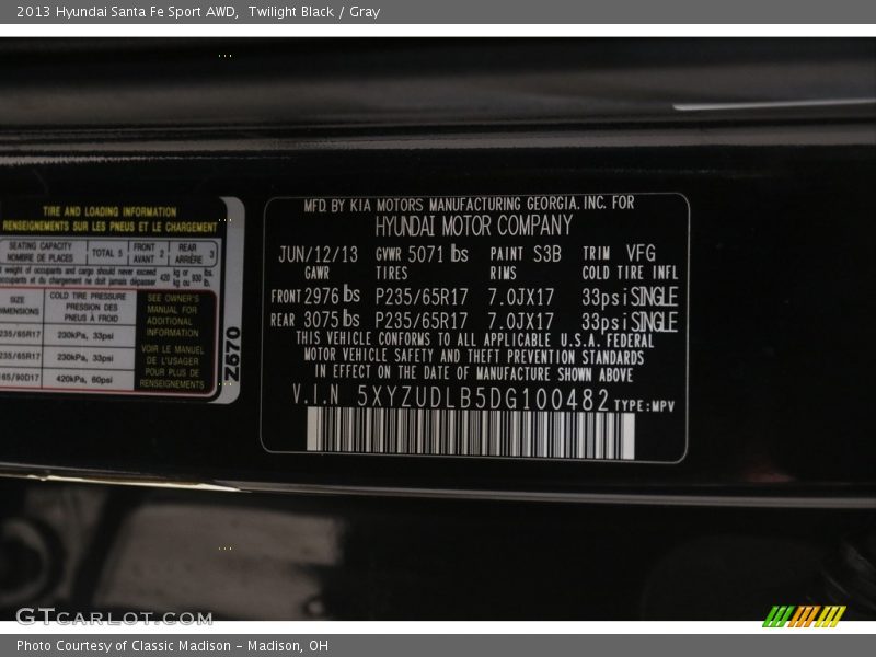 Twilight Black / Gray 2013 Hyundai Santa Fe Sport AWD