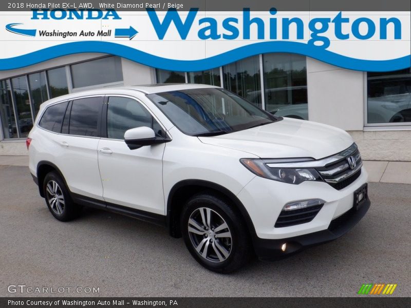 White Diamond Pearl / Beige 2018 Honda Pilot EX-L AWD