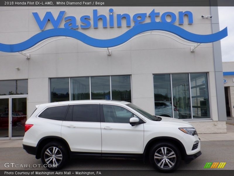 White Diamond Pearl / Beige 2018 Honda Pilot EX-L AWD