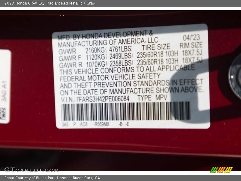 Radiant Red Metallic / Gray 2023 Honda CR-V EX