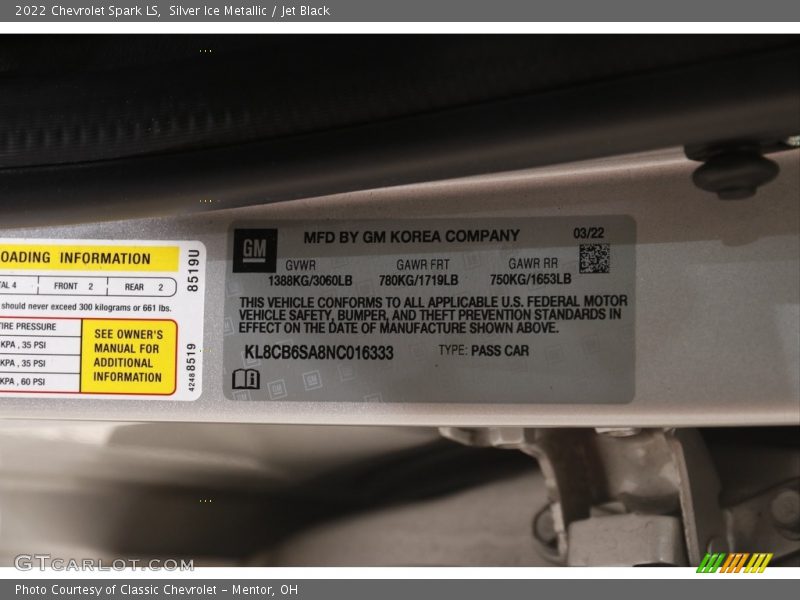 Silver Ice Metallic / Jet Black 2022 Chevrolet Spark LS