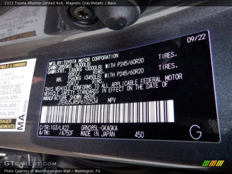 2023 4Runner Limited 4x4 Magnetic Gray Metallic Color Code 1G3