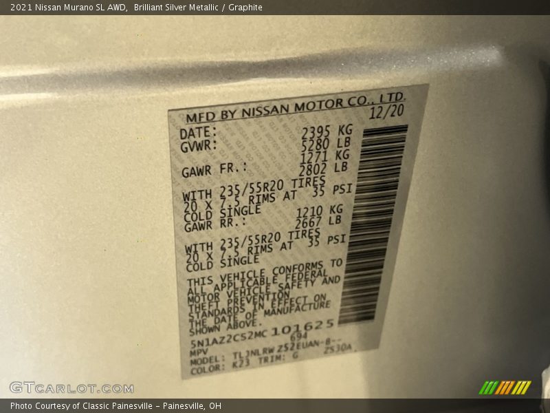 Brilliant Silver Metallic / Graphite 2021 Nissan Murano SL AWD