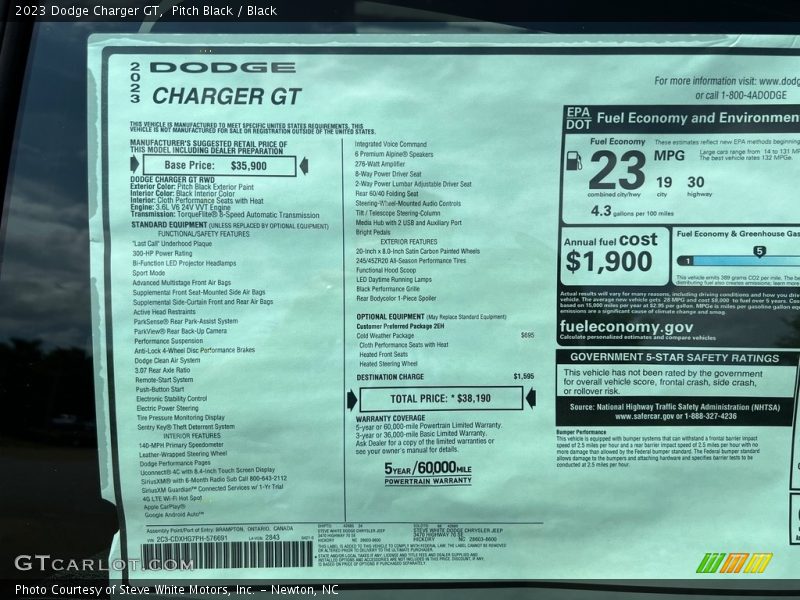  2023 Charger GT Window Sticker