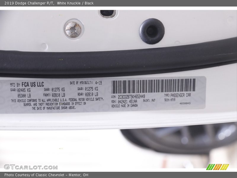 White Knuckle / Black 2019 Dodge Challenger R/T