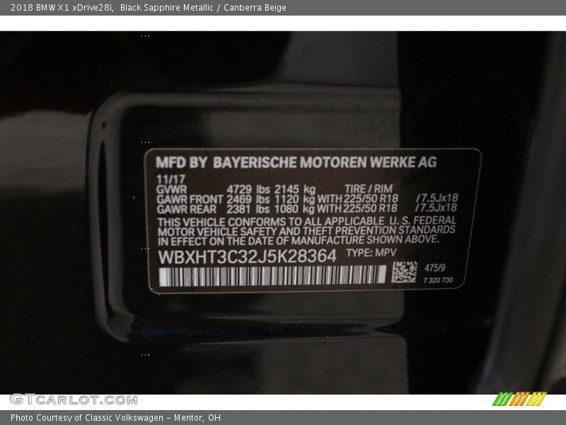 Black Sapphire Metallic / Canberra Beige 2018 BMW X1 xDrive28i