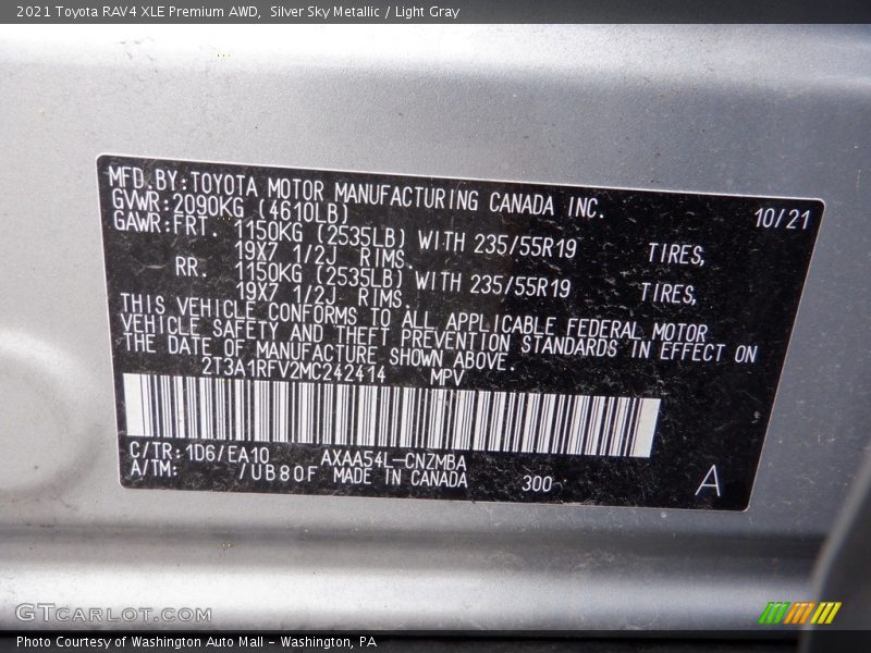 2021 RAV4 XLE Premium AWD Silver Sky Metallic Color Code 1D6