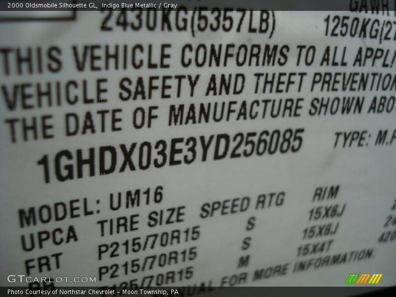 Indigo Blue Metallic / Gray 2000 Oldsmobile Silhouette GL