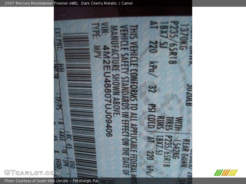 Dark Cherry Metallic / Camel 2007 Mercury Mountaineer Premier AWD