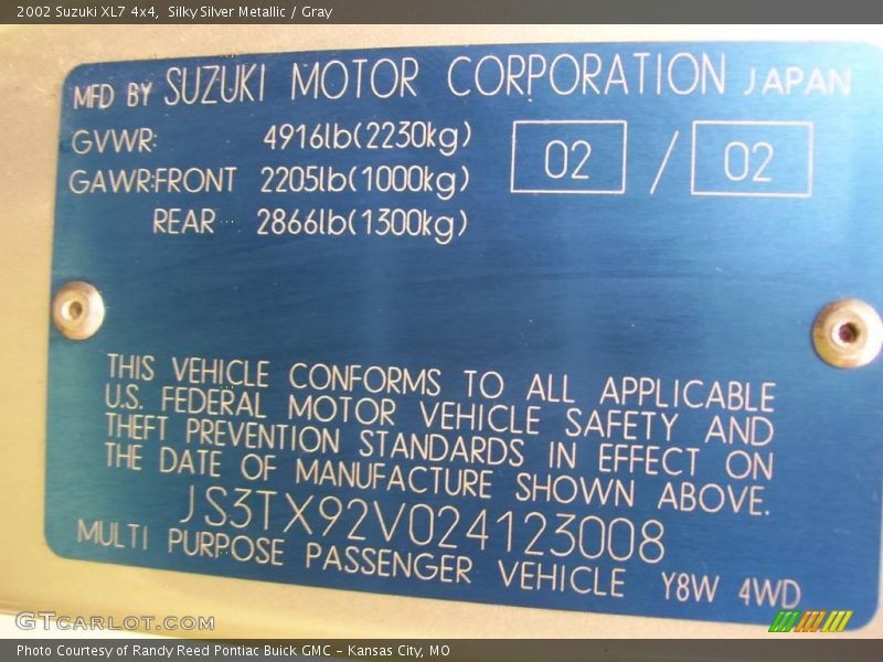 Silky Silver Metallic / Gray 2002 Suzuki XL7 4x4