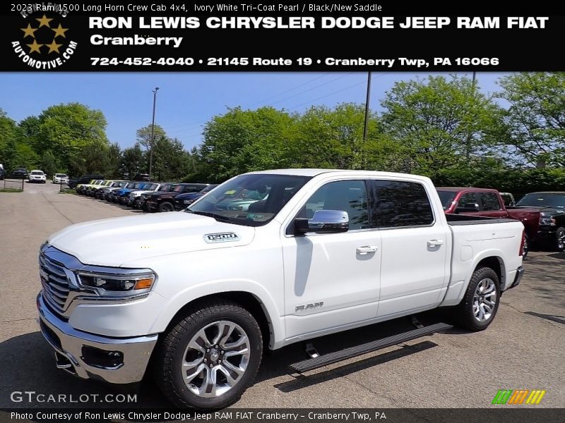 Ivory White Tri-Coat Pearl / Black/New Saddle 2023 Ram 1500 Long Horn Crew Cab 4x4