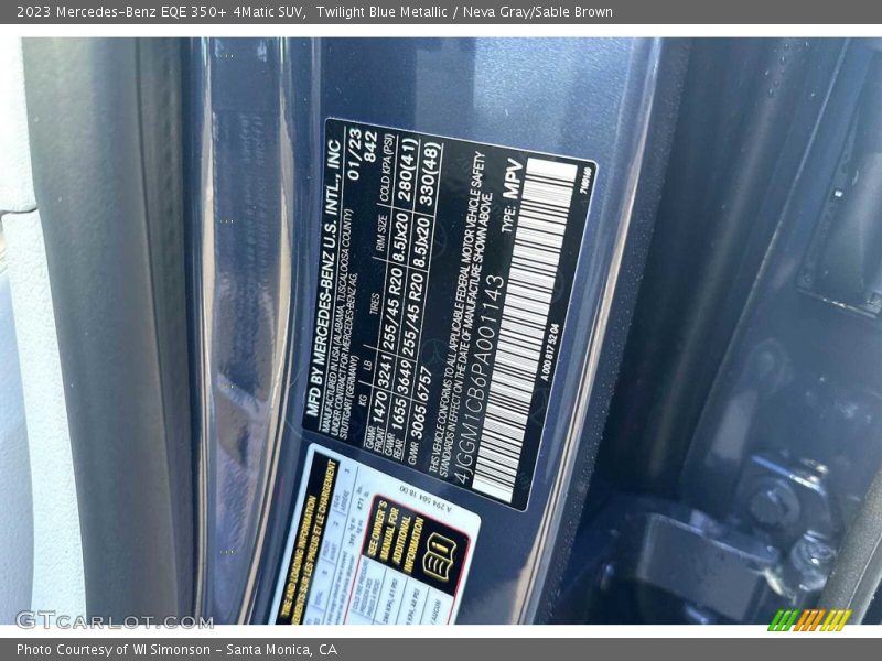 2023 EQE 350+ 4Matic SUV Twilight Blue Metallic Color Code 842