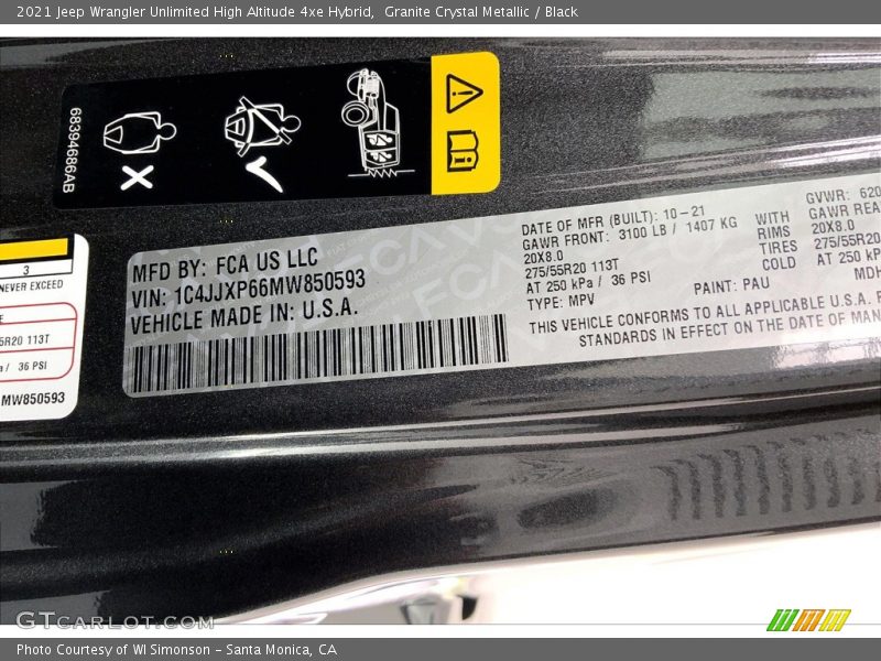 2021 Wrangler Unlimited High Altitude 4xe Hybrid Granite Crystal Metallic Color Code PAU