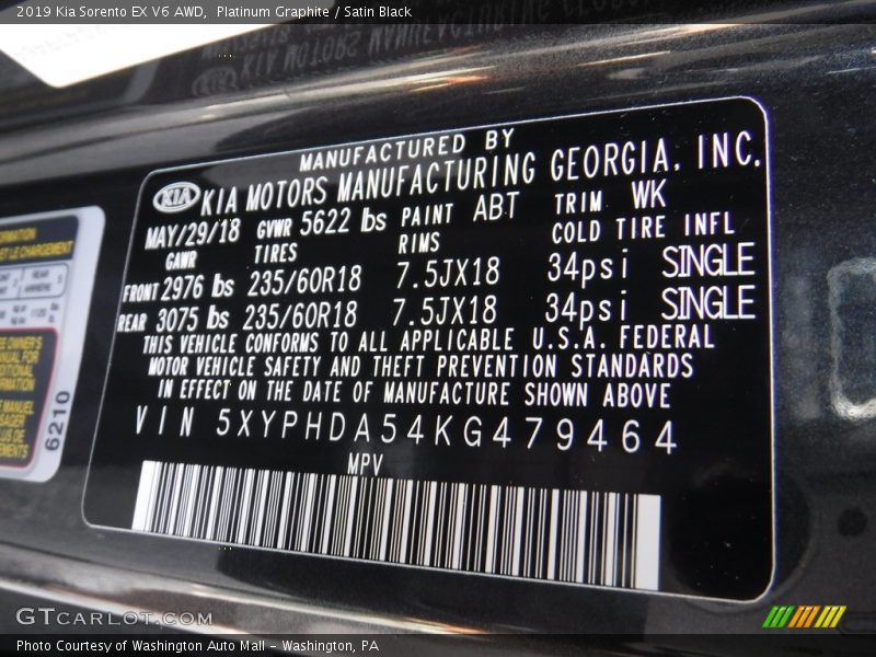 2019 Sorento EX V6 AWD Platinum Graphite Color Code ABT