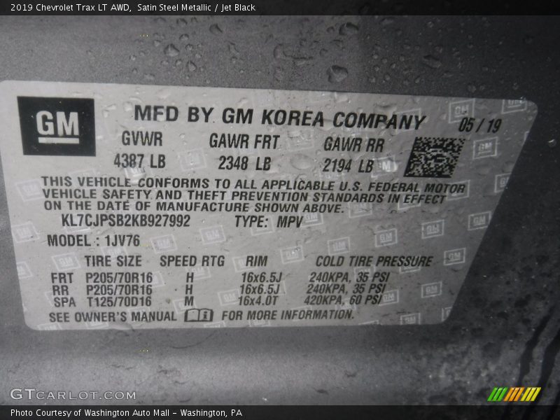Satin Steel Metallic / Jet Black 2019 Chevrolet Trax LT AWD