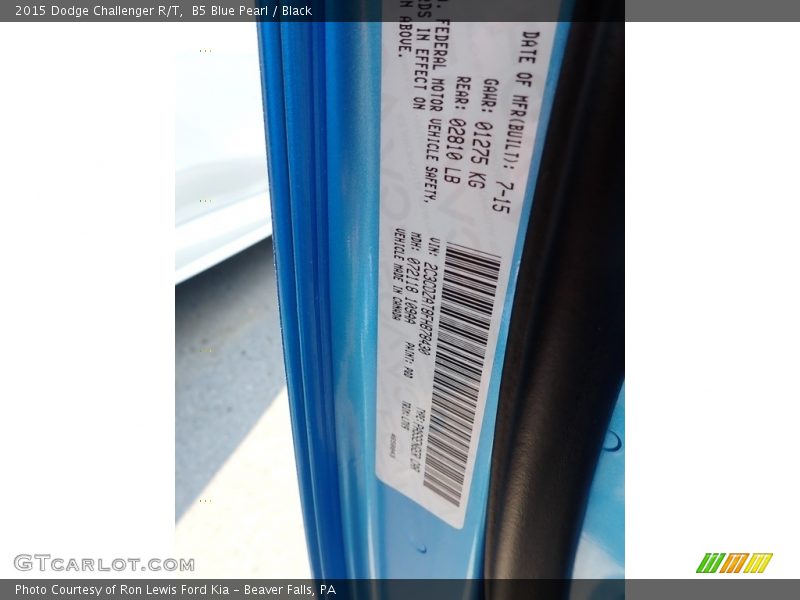 B5 Blue Pearl / Black 2015 Dodge Challenger R/T
