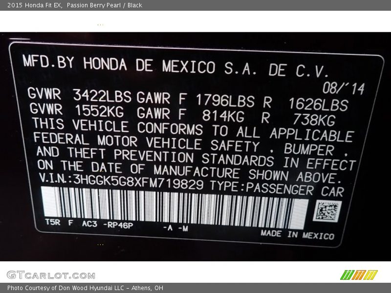 Passion Berry Pearl / Black 2015 Honda Fit EX