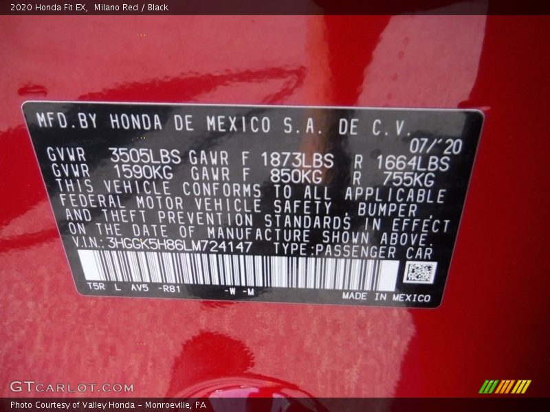 2020 Fit EX Milano Red Color Code R81