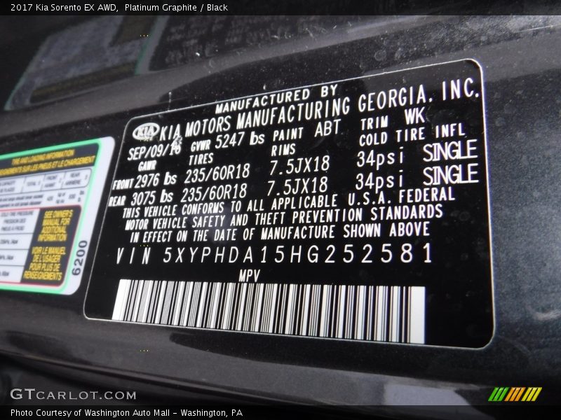 2017 Sorento EX AWD Platinum Graphite Color Code ABT