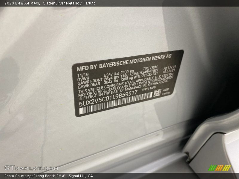 Glacier Silver Metallic / Tartufo 2020 BMW X4 M40i