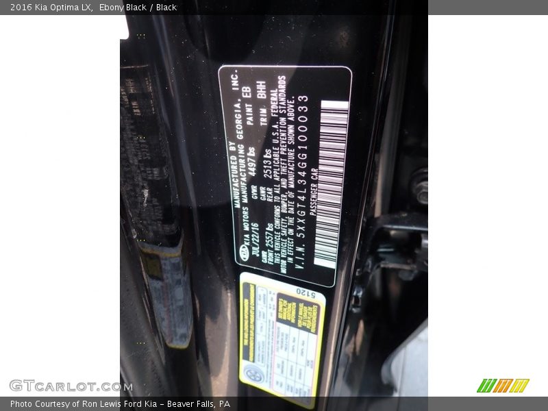 Ebony Black / Black 2016 Kia Optima LX