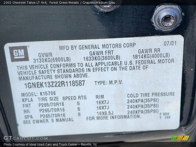 Forest Green Metallic / Graphite/Medium Gray 2002 Chevrolet Tahoe LT 4x4